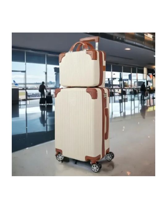 Mala de Viagem 10kg Rodas 360° Miami com Frasqueira Bege Listras