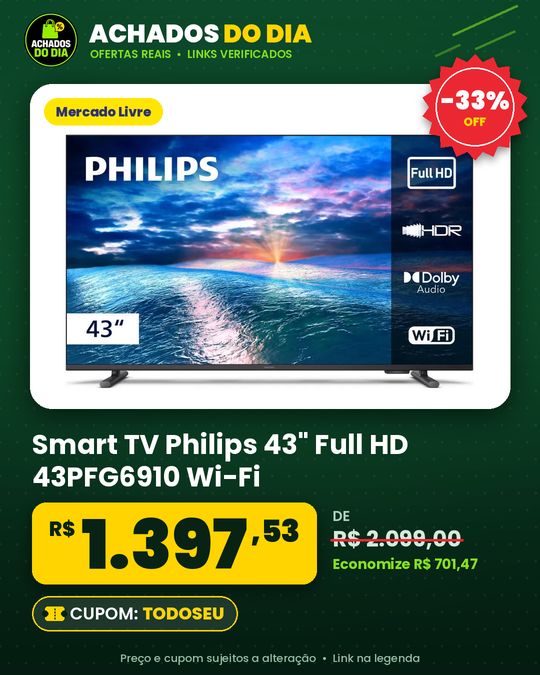 Smart TV Philips 43" Full HD 43PFG6910/78 Wi-Fi