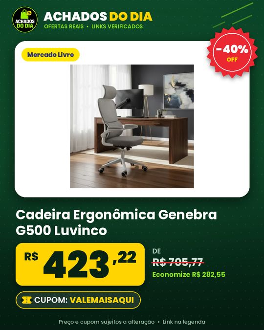 Cadeira Escritório Ergonômica Genebra G500 Luvinco Cinza