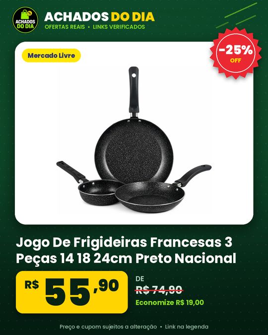 Jogo De Frigideiras Francesas 3 Peças 14 18 24cm Preto Nacional