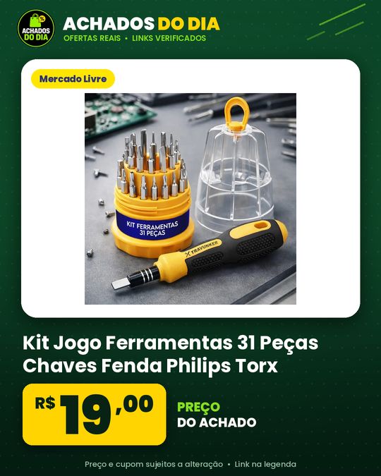 Kit Jogo Ferramentas 31 Peças Chaves Fenda Philips Torx Allen Estrela Precisão Cabo Emborrachado Imantado