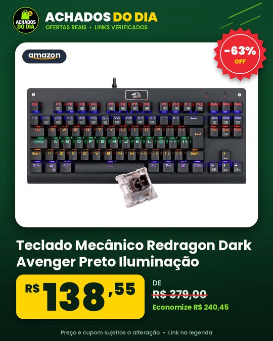 Teclado Mecânico Redragon Dark Avenger Preto Iluminação Rainbow Switch Marrom K568R