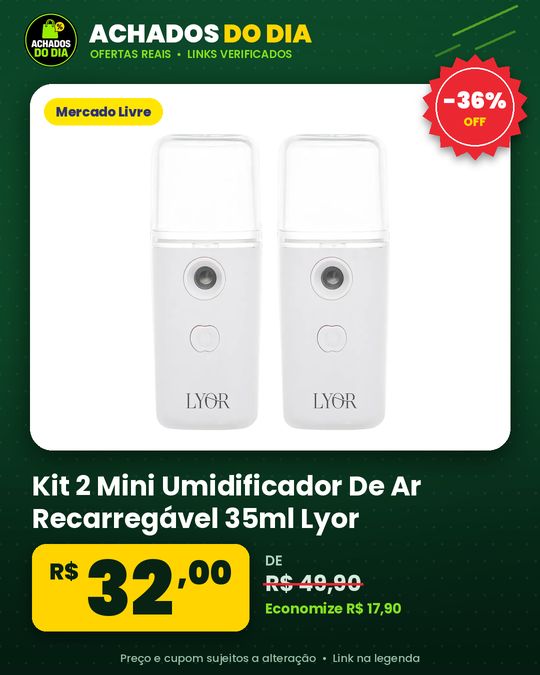 Kit 2 Mini Umidificador De Ar Recarregável 35ml Lyor