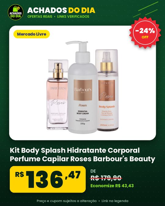 Kit Body Splash Hidratante Corporal Perfume Capilar Roses Barbour's Beauty