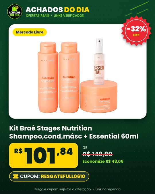 Kit Braé Stages Nutrition Shampoo,cond,másc + Essential 60ml