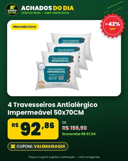 4 Travesseiros Antialérgico Impermeável 50x70CM