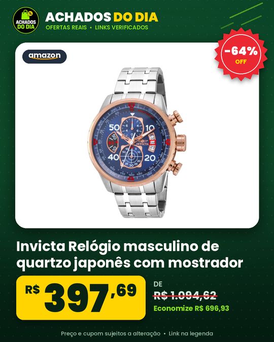 Invicta Relógio masculino de quartzo japonês com mostrador analógico Ouro rosa aço inoxidável 48mm 17203