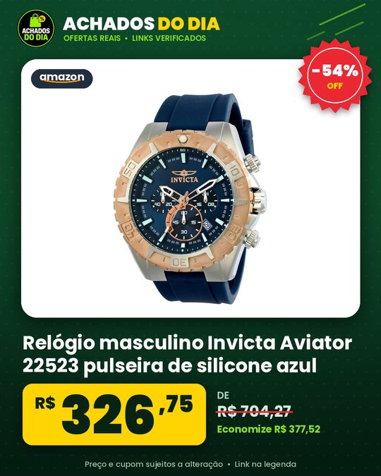 Relógio masculino Invicta Aviator 22523 pulseira de silicone azul