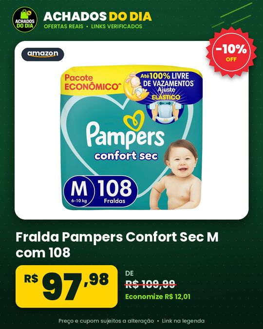 Fralda Pampers Confort Sec M com 108