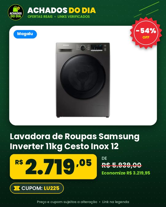 Lavadora de Roupas Samsung Inverter 11kg Cesto Inox 12 Programas de Lavagem Preta WW11T4040BXAZ