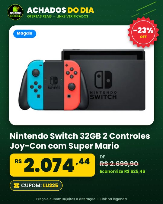 Nintendo Switch 32GB 2 Controles Joy-Con com Super Mario Bros Wonder e 3 Meses de Assinatura Nintendo Switch Online