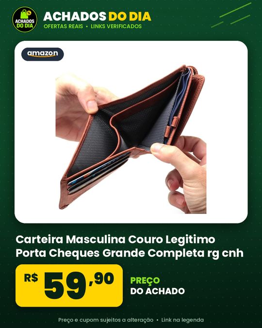 Carteira Masculina Couro Legitimo Porta Cheques Grande Completa rg cnh