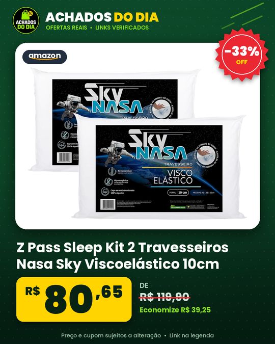 Z Pass Sleep Kit 2 Travesseiros Nasa Sky Viscoelástico 10cm D40 Premium 50x70cm Branco