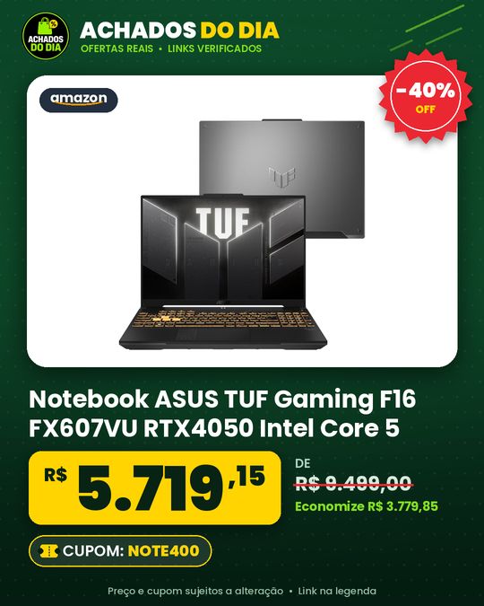 Notebook ASUS TUF Gaming F16 FX607VU RTX4050 Intel Core 5 210H 16Gb Ram 512Gb SSD Windows 11 Tela Nível