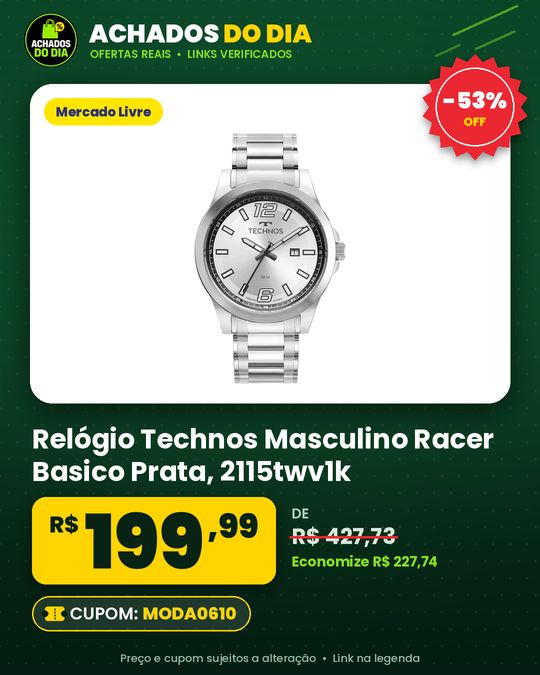 Relógio Technos Masculino Racer Basico Prata - 2115twv1k