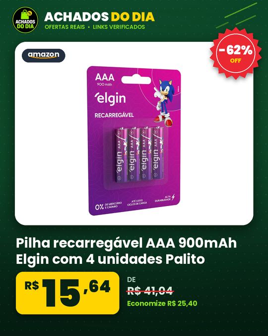 Pilha recarregável AAA 900mAh Elgin com 4 unidades Palito