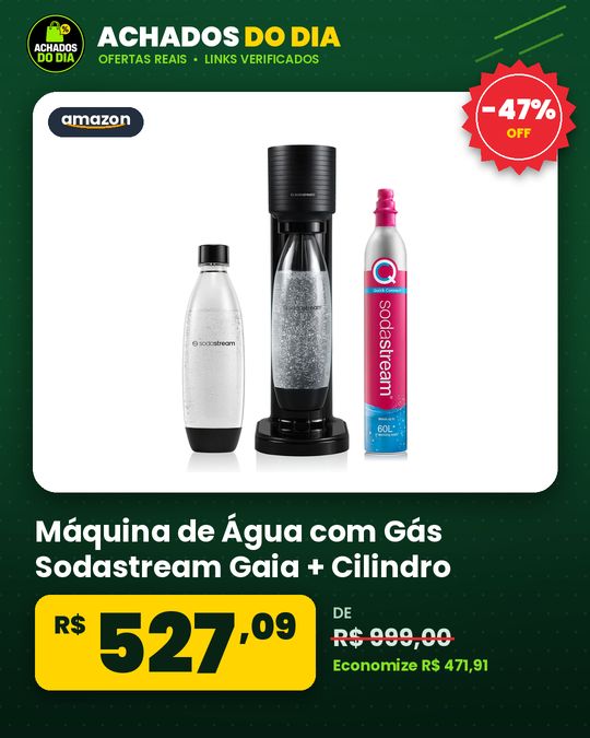 Máquina De Água Com Gás Gaia Preta Sodastream Com Cilindro