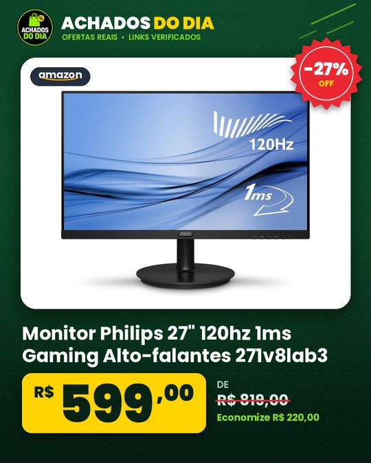 Monitor Philips 27" 120hz 1ms Gaming Alto-falantes 271v8lab3