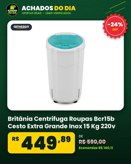 Britânia Centrifuga Roupas Bcr15b Cesto Extra Grande Inox 15 Kg 220v