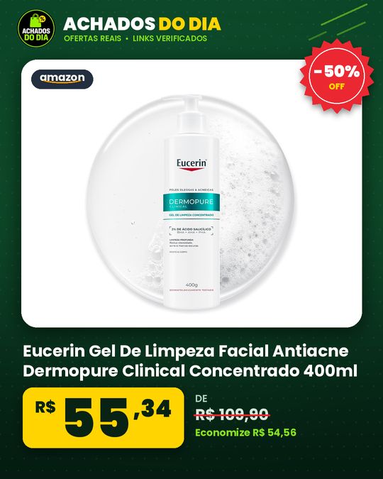 Eucerin Gel De Limpeza Facial Antiacne Dermopure Clinical Concentrado 400ml, Peles Oleosas E Acneicas