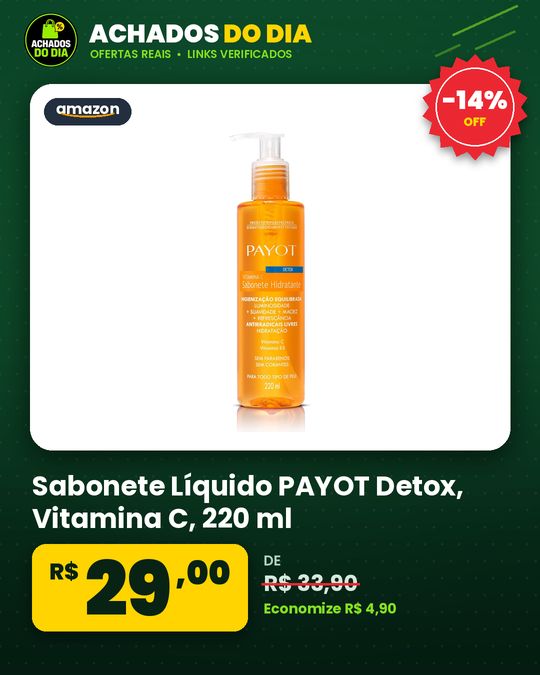 Sabonete Líquido PAYOT Detox, Vitamina C, 220 ml