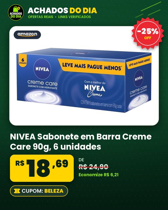 NIVEA Sabonete em Barra Creme Care 90g - 6 unidades