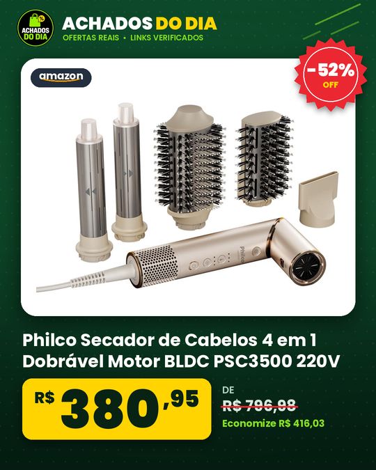 Philco Secador de Cabelos 4 em 1 Dobrável Motor BLDC PSC3500 220V