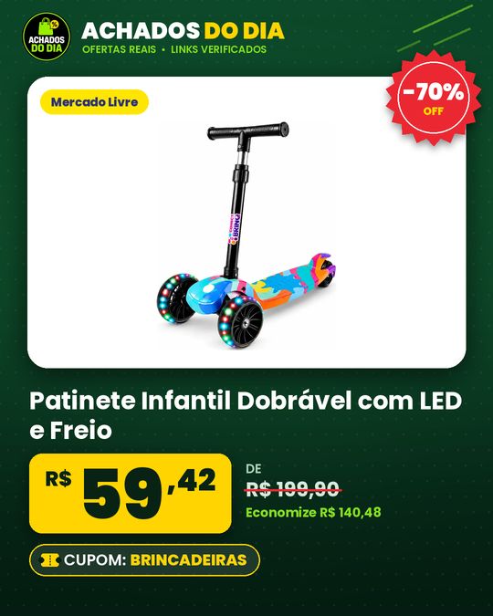 Patinete Infantil Scooter Dobrável Com Led Freio Bv0011 Mega Compras