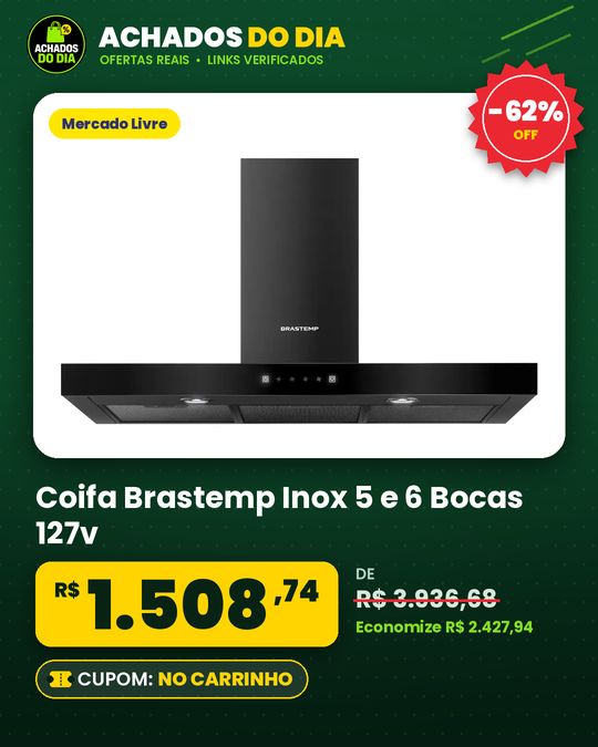 Coifa Brastemp Inox 5 E 6 Bocas Com Timer Autodesligamento Preto 127v