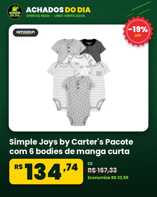 Simple Joys by Carter's Pacote com 6 bodies de manga curta