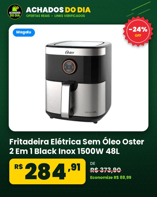 Fritadeira Elétrica Sem Óleo Oster 2 Em 1 Black Inox 1500W 48L - 220v