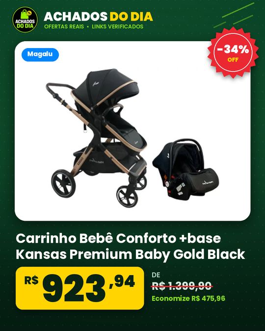 Carrinho Bebê Conforto +base Kansas Premium Baby Gold Black