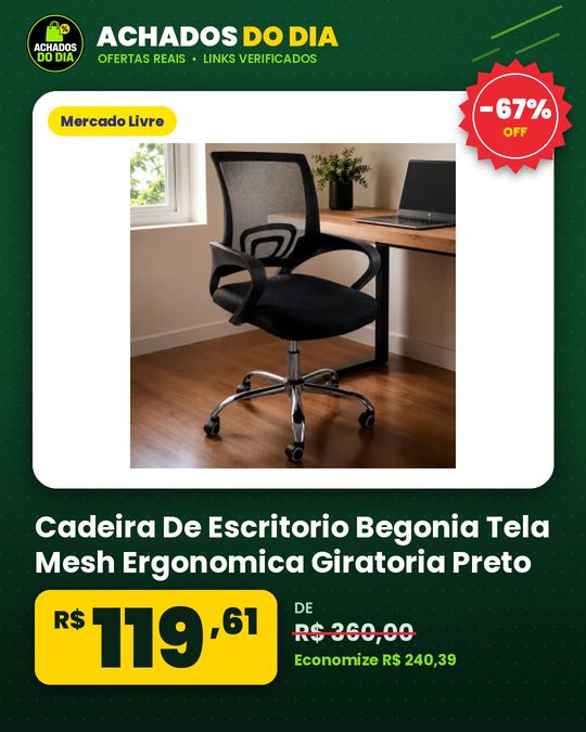 Cadeira De Escritorio Begonia Tela Mesh Ergonomica Giratoria Preto