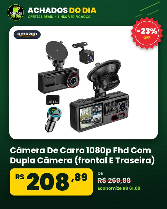 Câmera De Carro 1080p Fhd Com Dupla Câmera (frontal E Traseira), Visão Noturna, Tela Ips 2.0'' Dashcam
