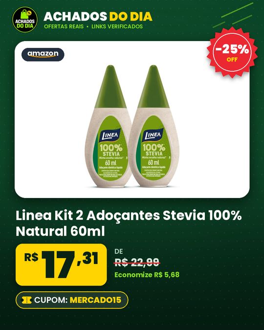 Linea Kit 2 Adoçantes Stevia 100% Natural 60ml - 2º Unidade Com 50%