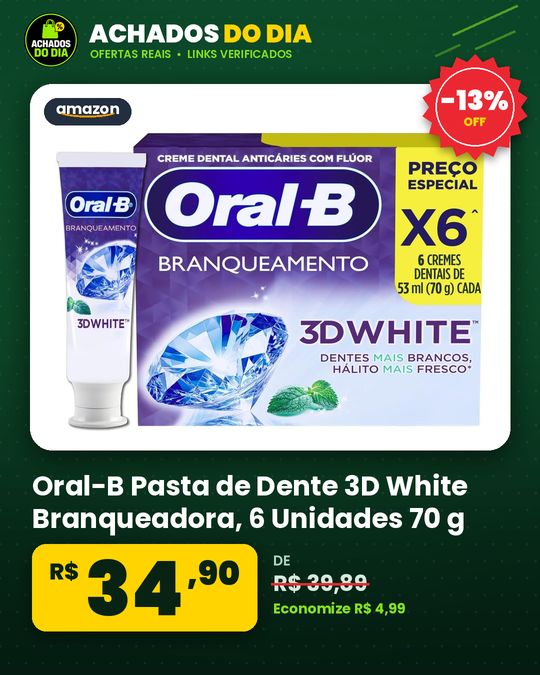Oral-B Pasta de Dente 3D White Branqueadora, 6 Unidades 70 g