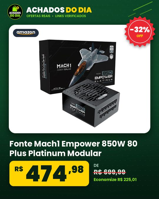 Fonte Mach1 Empower, 850w, 80 Plus Platinum, Modular, Pfc Ativo, Preto 850empower