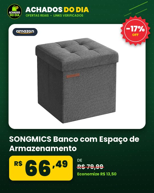 SONGMICS Banco com Espaço de Armazenamento, Banco Dobrável Pequeno, Puff 30 x 30 cm, Caixa Organizadora
