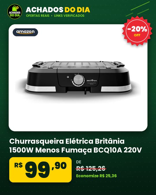 Churrasqueira Elétrica Britânia 1500W Menos Fumaça BCQ10A 220V