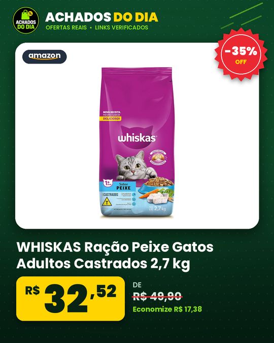 WHISKAS Ração Peixe Gatos Adultos Castrados 2,7 kg