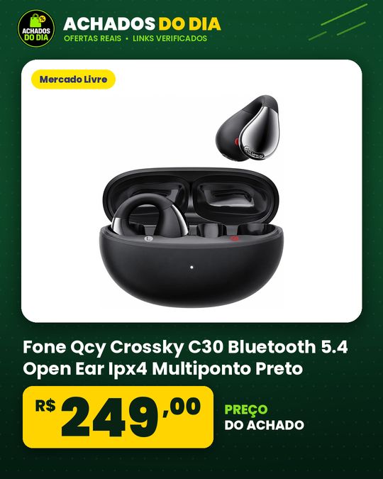 Fone Qcy Crossky C30 Bluetooth 5.4 Open Ear Ipx4 Multiponto Preto