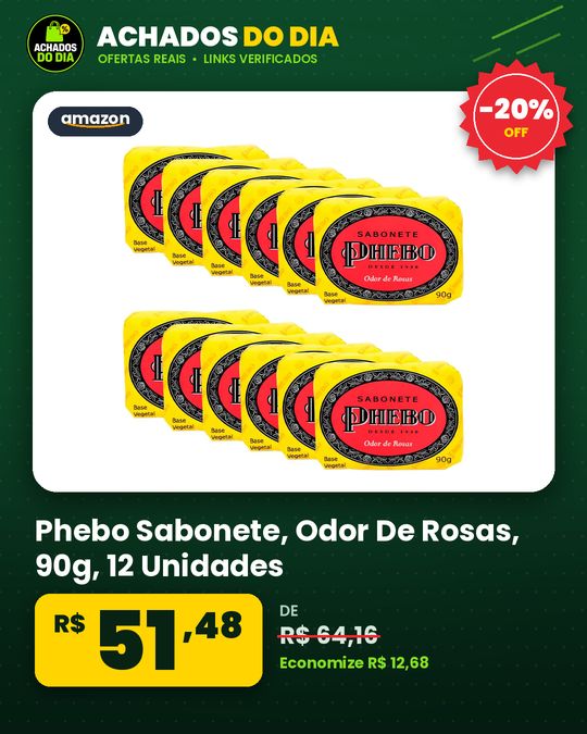 Phebo Sabonete, Odor De Rosas, 90g, 12 Unidades