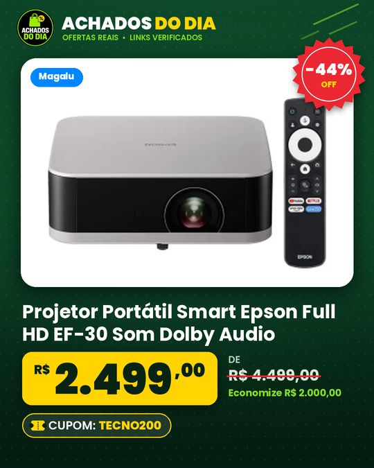 Projetor Portátil Smart Epson Full HD EF-30 Som Dolby Audio Google TV Wi-Fi Cinza Titanium