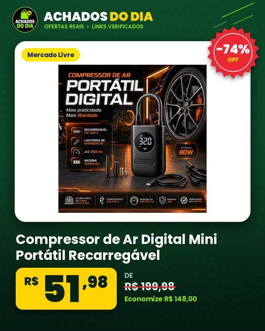 Compressor de Ar Digital Mini Portátil Recarregável