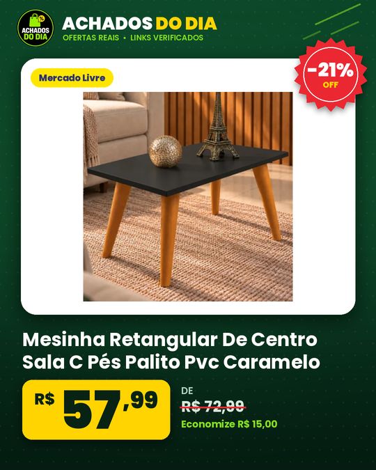 Mesinha Retangular De Centro Sala C Pés Palito Pvc Caramelo