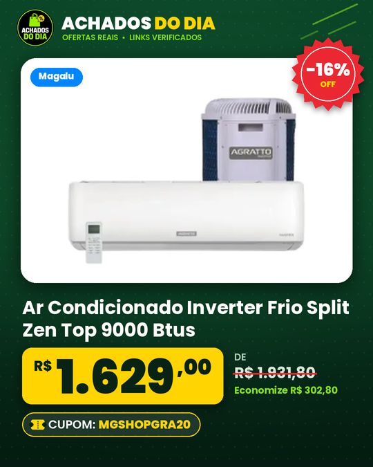 Ar Condicionado Inverter Frio Split Zen Top 9000 Btus Agratto ZICST09F02 220v