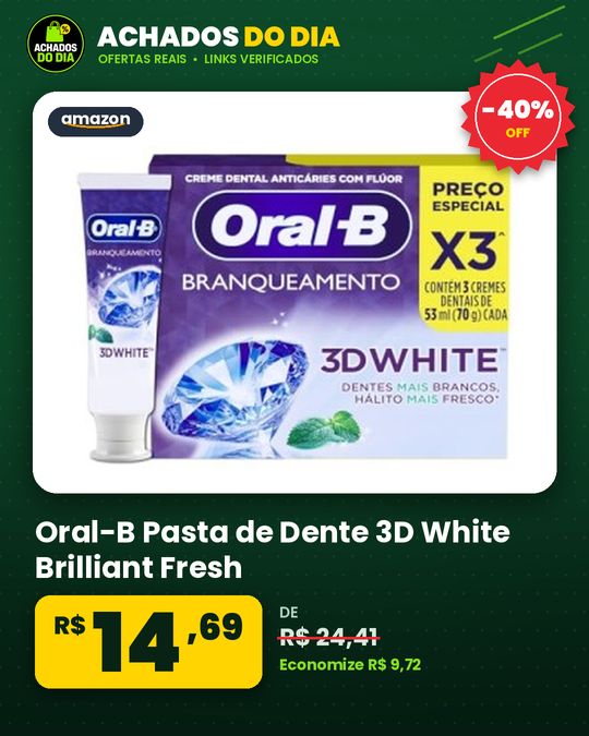 Oral-B Pasta de Dente 3D White Brilliant Fresh, 3 Unidades de 70 g