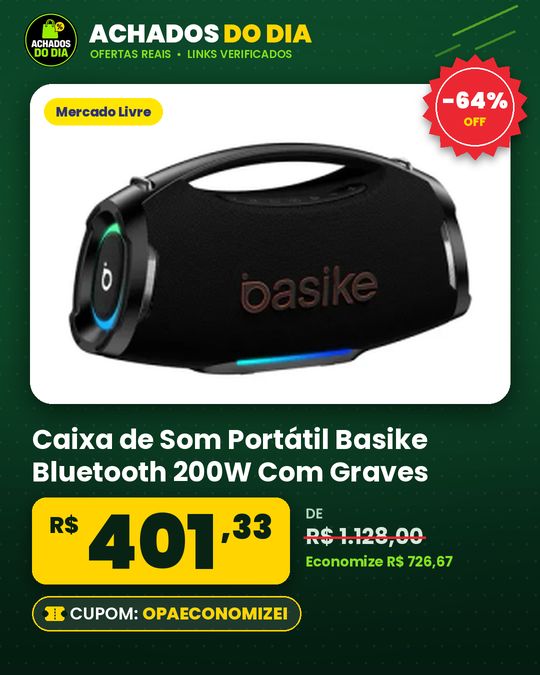 Caixa de Som Portátil Basike Bluetooth 200W Com Graves Reforçados e À Prova D'Água