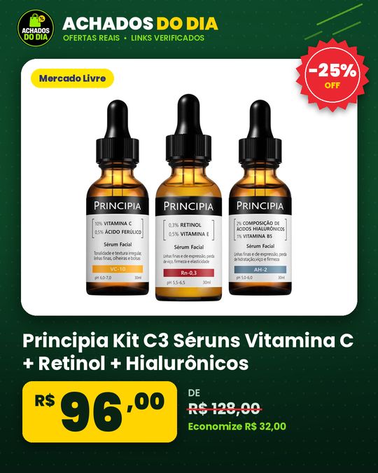 Principia Kit C3 Séruns Vitamina C + Retinol + Hialurônicos