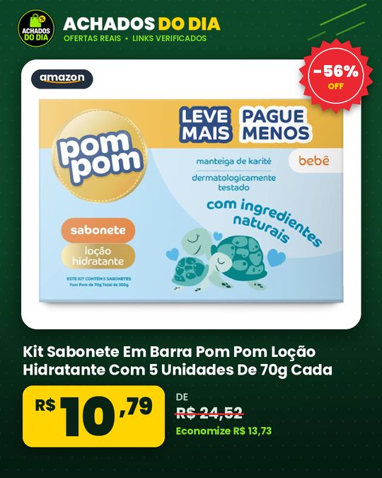 Kit Sabonete Em Barra Pom Pom Loção Hidratante Com 5 Unidades De 70g Cada